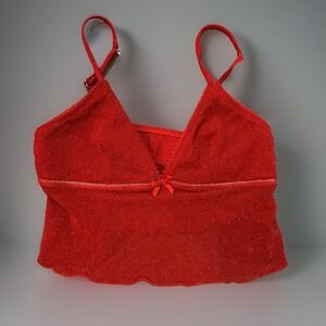 Red Sparkly Cami Top‎ Adjustable Straps Cropped Tank Bow Accent Party Sexy